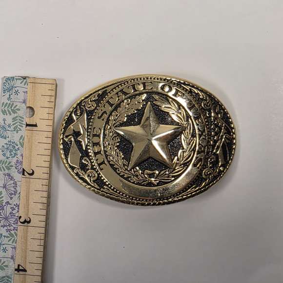 The State of Texas Star Logo Flag Gold-Tone Metal Western Belt Buckle USA - Picture 5 of 7